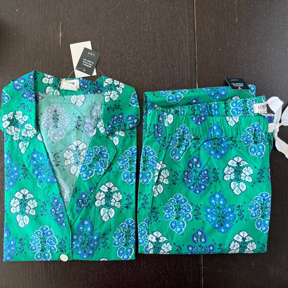 NWT J.Crew Short-Sleeve Two-Piece Cotton Pajama Pant Set | Women’s Size L - Picture 1 of 5